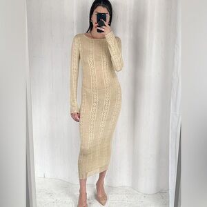 Jemima Khan silk crocheted dress with hand embroidered sequins sequined beige